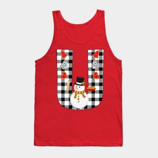 BW Buffalo Checks Pattern Monogram U | Snowman Tank Top